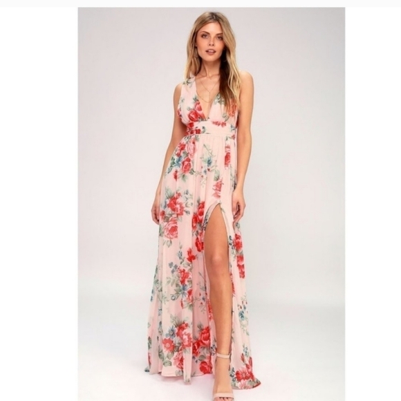 Lulus Dresses & Skirts - Lulu's Garden Meandering Floral Chiffon Sleeveless Maxi Dress Blush Size Small